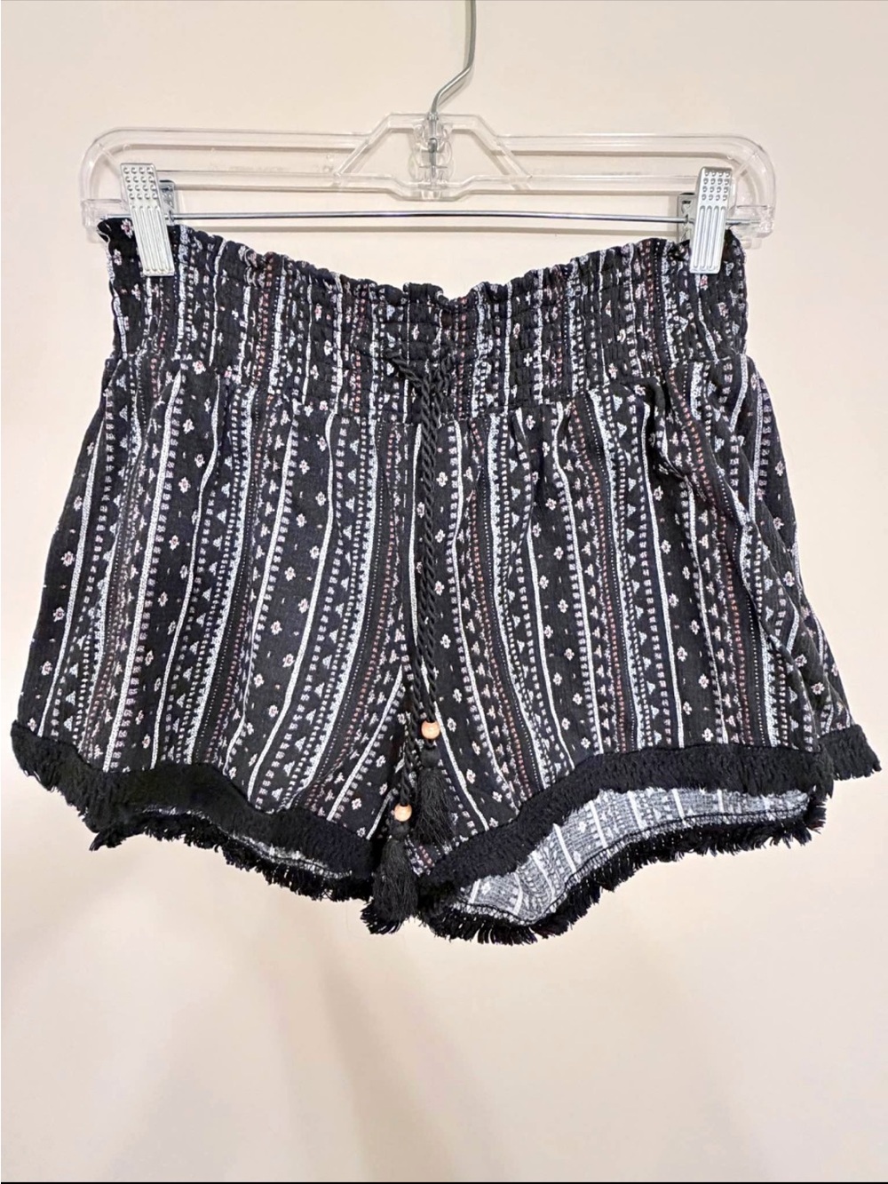 No Boundaries Black and White High-Waist Smocked Drawstring Shorts